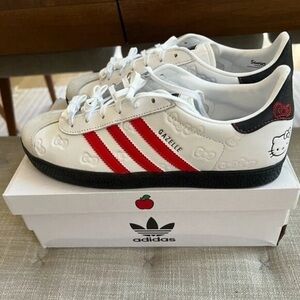 Adidas Gazelle White Red Sneakers with Hello Kitty